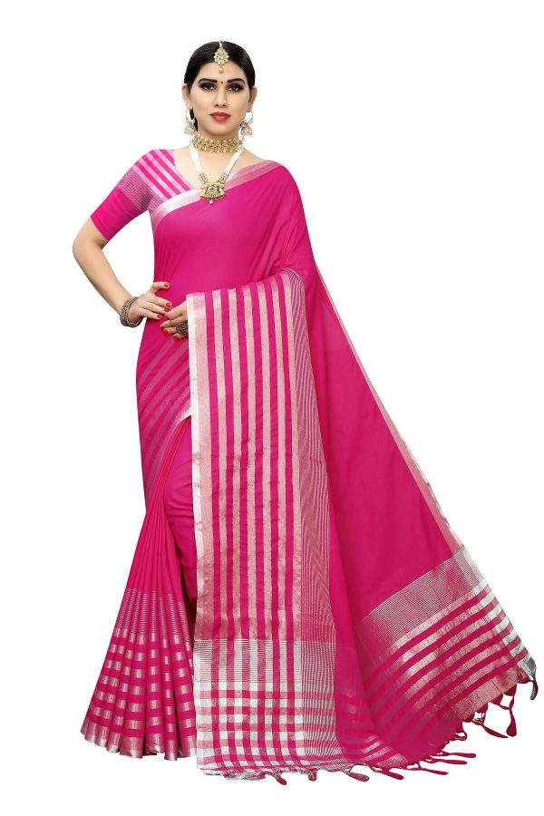 Vamika Pink Cotton Silk Weaving Saree (Twitter Pink) Online Sale