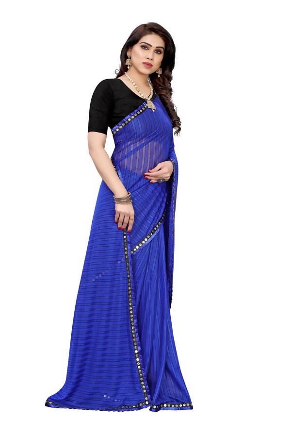 Vamika Blue Malai Silk Printed Saree (Zigzag Blue) For Cheap