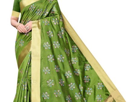 Vamika Green Cotton Polyster Silk Weaving Saree (Kerala Cherry) Online