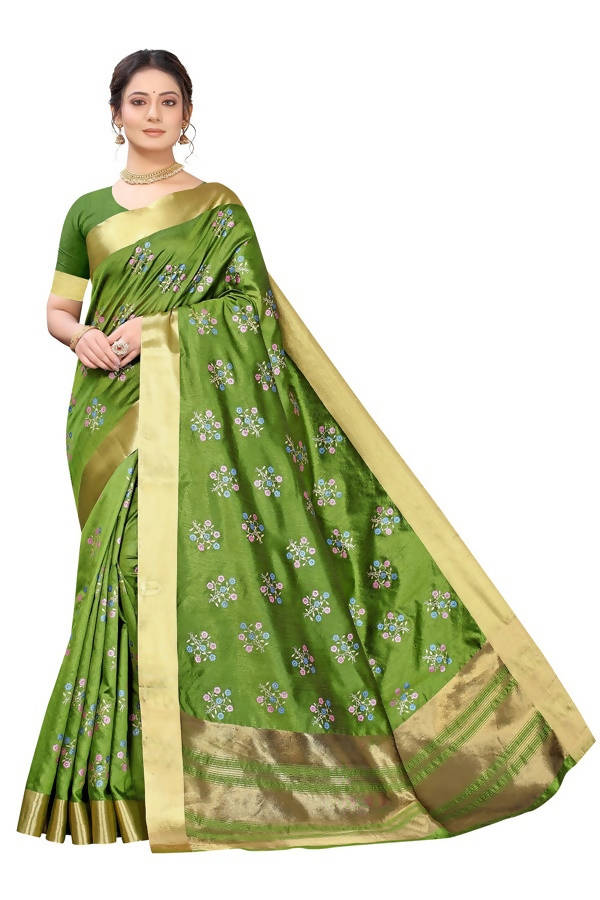 Vamika Green Cotton Polyster Silk Weaving Saree (Kerala Cherry) Online