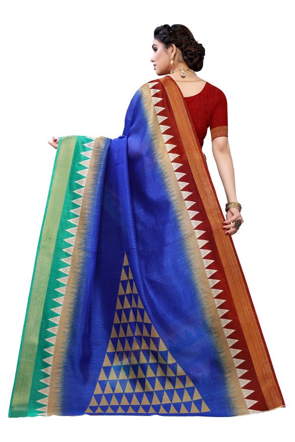 Vamika Blue & Brown Linen Jari Border Saree (GUNJAN BLUE) For Cheap