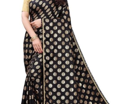 Vamika Black Rangoli Silk Foil Print Saree (Danish Black) on Sale