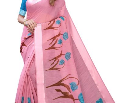 Vamika Pink Linen Satin Patta Saree (VANI PINK) Cheap