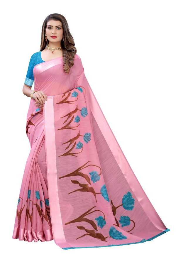 Vamika Pink Linen Satin Patta Saree (VANI PINK) Cheap