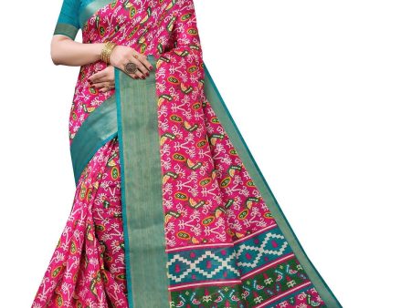 Vamika Pink & Green Linen Jari Border Saree (JANKI PINK) Cheap