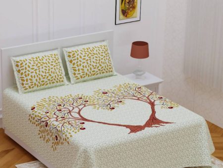 Vamika Printed Cotton Cream Tree Design Bedsheet With Pillow Covers (PM 2 Tree Cream) For Sale