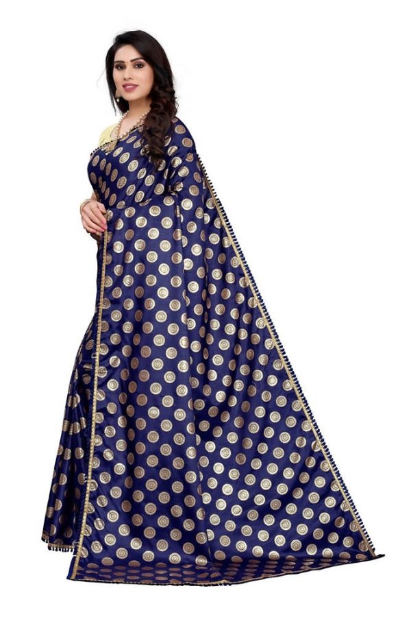 Vamika Navy Rangoli Silk Foil Print Saree (Danish Navy) Cheap