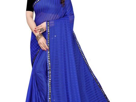 Vamika Blue Malai Silk Printed Saree (Zigzag Blue) For Cheap