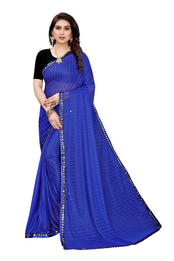 Vamika Blue Malai Silk Printed Saree (Zigzag Blue) For Cheap