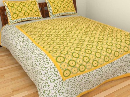 Vamika Printed Beautiful Cotton Yellow Bedsheet With Pillow Covers (LEOC_CHKR_Y) Discount