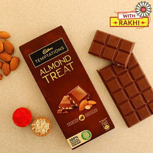 Zardosi Lustrous Rakhi And Almond Treat Chocolate Combo Sale