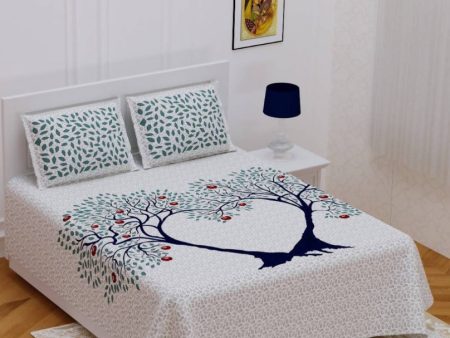 Vamika Printed Beautiful Cotton White Bedsheet With Pillow Covers (PM 2Tree Grey) Fashion