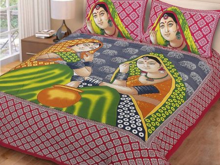 Vamika Printed Cotton Matki Red Bedsheet With Pillow Covers (PM Matki Red) Online now