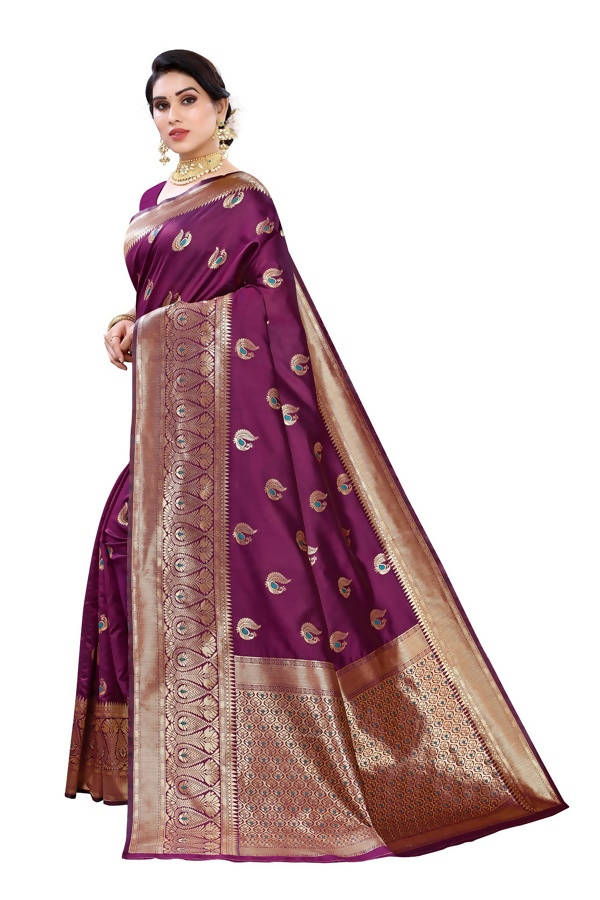 Vamika Banarasi Jacquard Weaving Purple Saree (Siri Purple) Hot on Sale