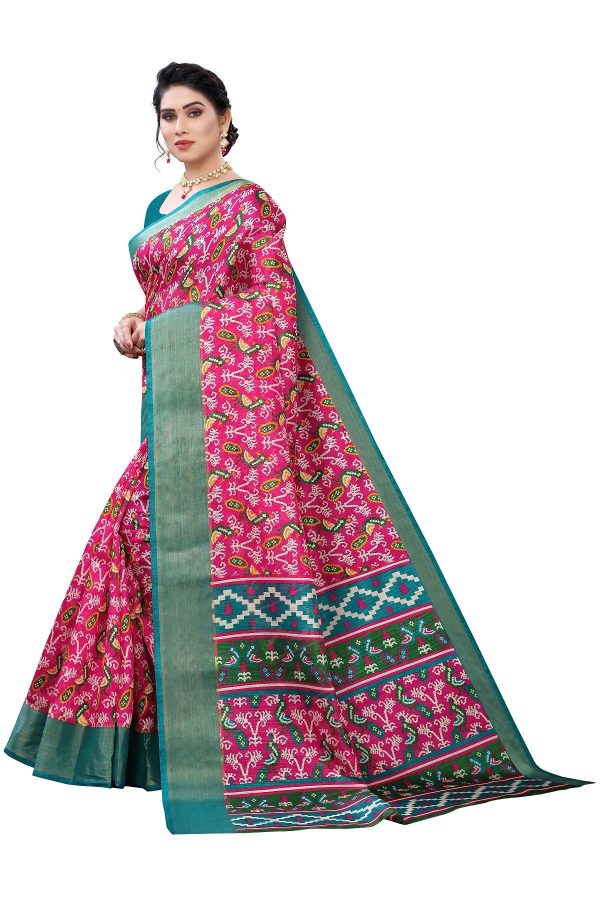 Vamika Pink & Green Linen Jari Border Saree (JANKI PINK) Cheap