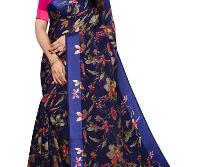 Vamika Navy Linen Satin Patta Saree (MANSI NAVY) For Cheap