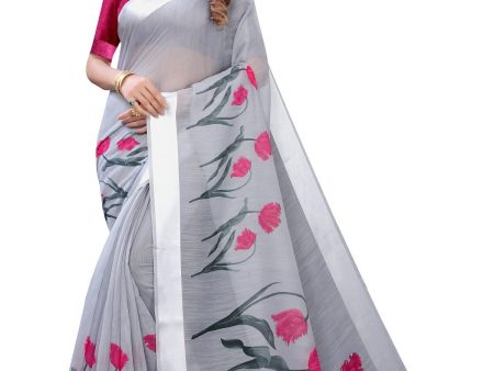 Vamika Grey Linen Satin Patta Saree (VANI GREY) Cheap