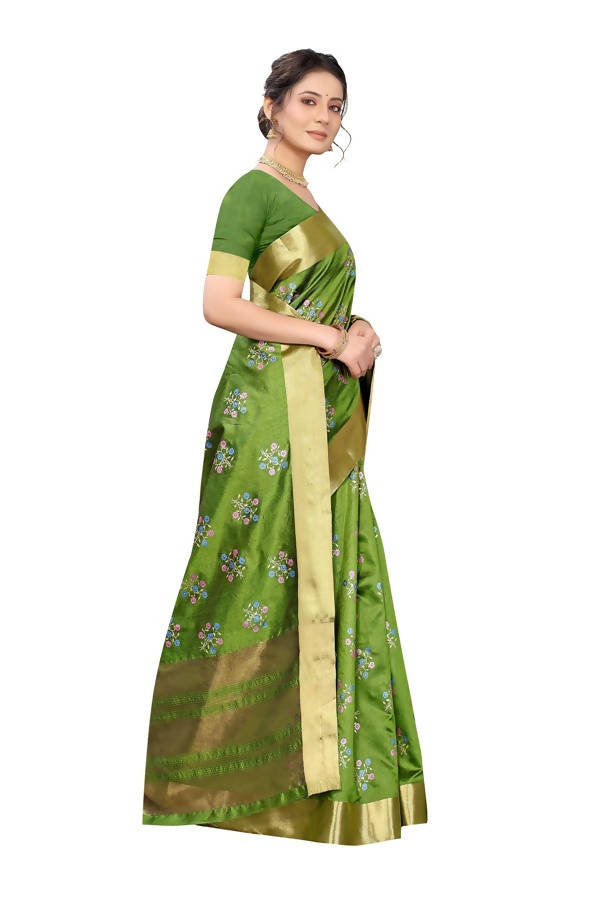 Vamika Green Cotton Polyster Silk Weaving Saree (Kerala Cherry) Online