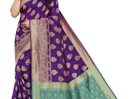 Vamika Banarasi Jacquard Weaving Purple Saree (Dangal Purple) Supply