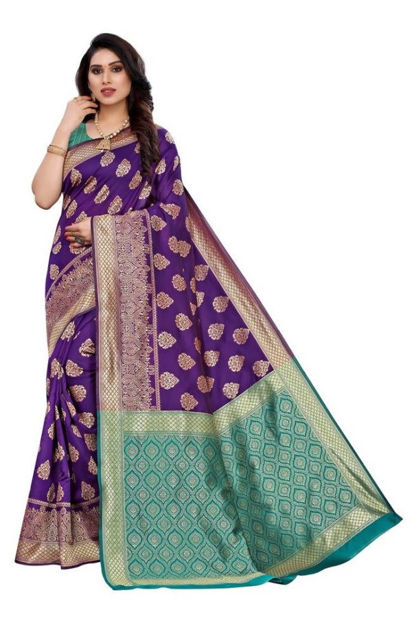 Vamika Banarasi Jacquard Weaving Purple Saree (Dangal Purple) Supply